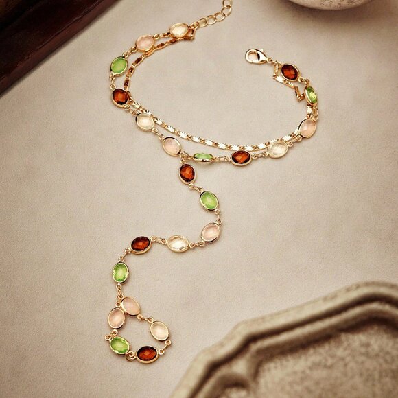 Multicolor Casual Women's Gold-Plated Gem Beaded Finger Chain bracelet - Picture 5 of 9